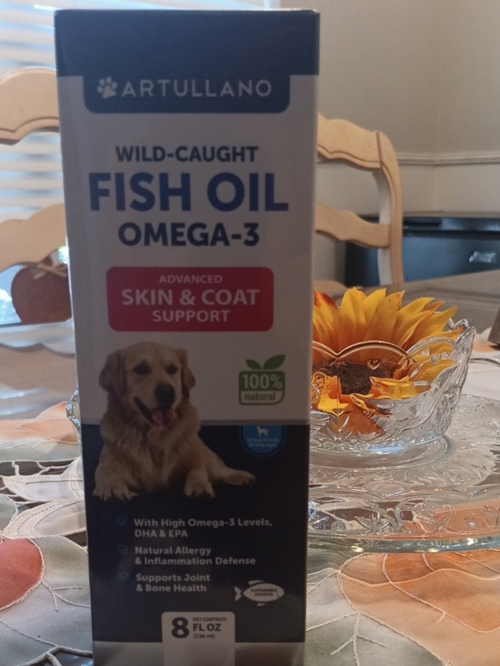 Artullano Wild-Caught Fish Oil for Dogs - Blue & White Bottle